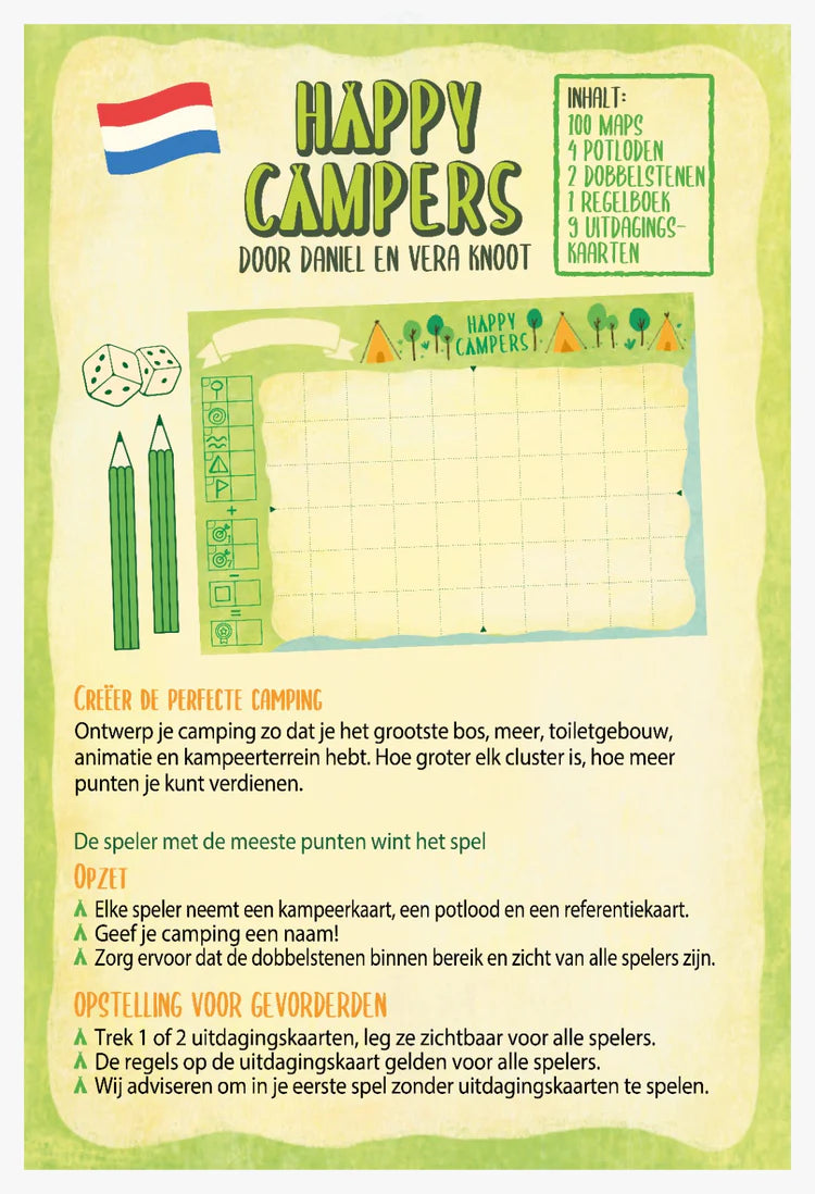 Happy Campers NEderlandse speluitleg op de achterkant van het doosje
