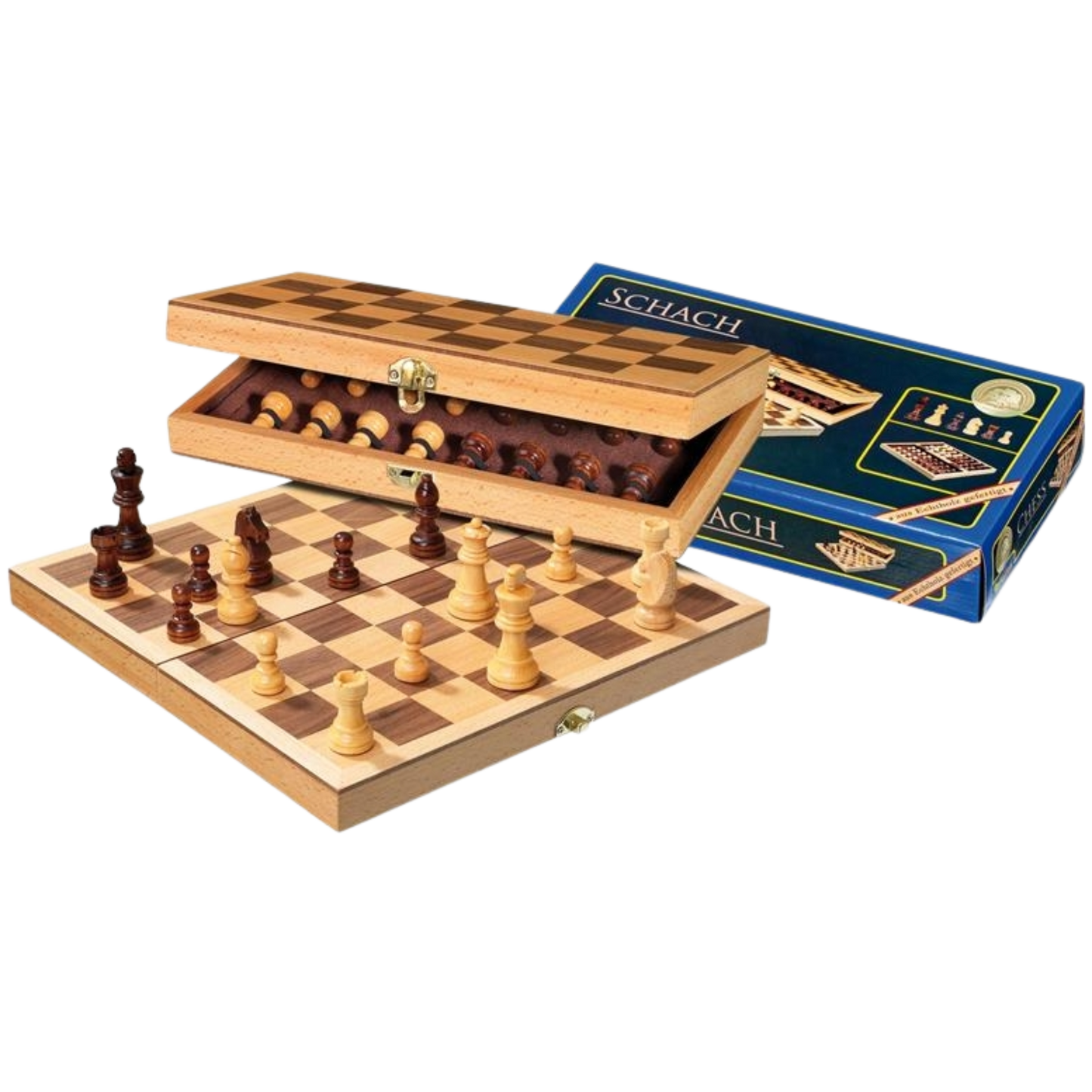 Inklapbaar houten schaakspel - ideaal op reis