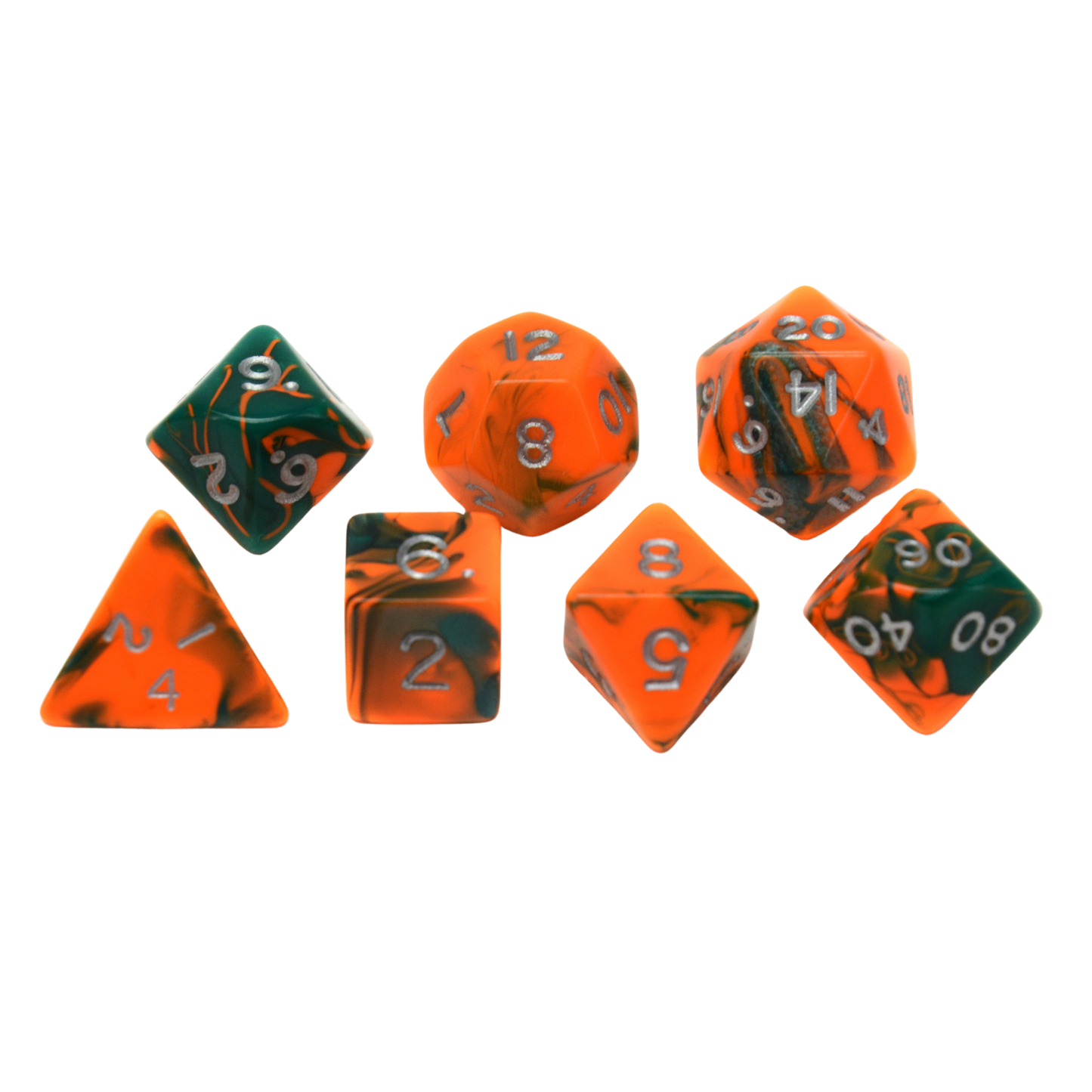 Dobbelstenen DnD Toxic Oranje Groen 7 stuks en andere rollenspellen