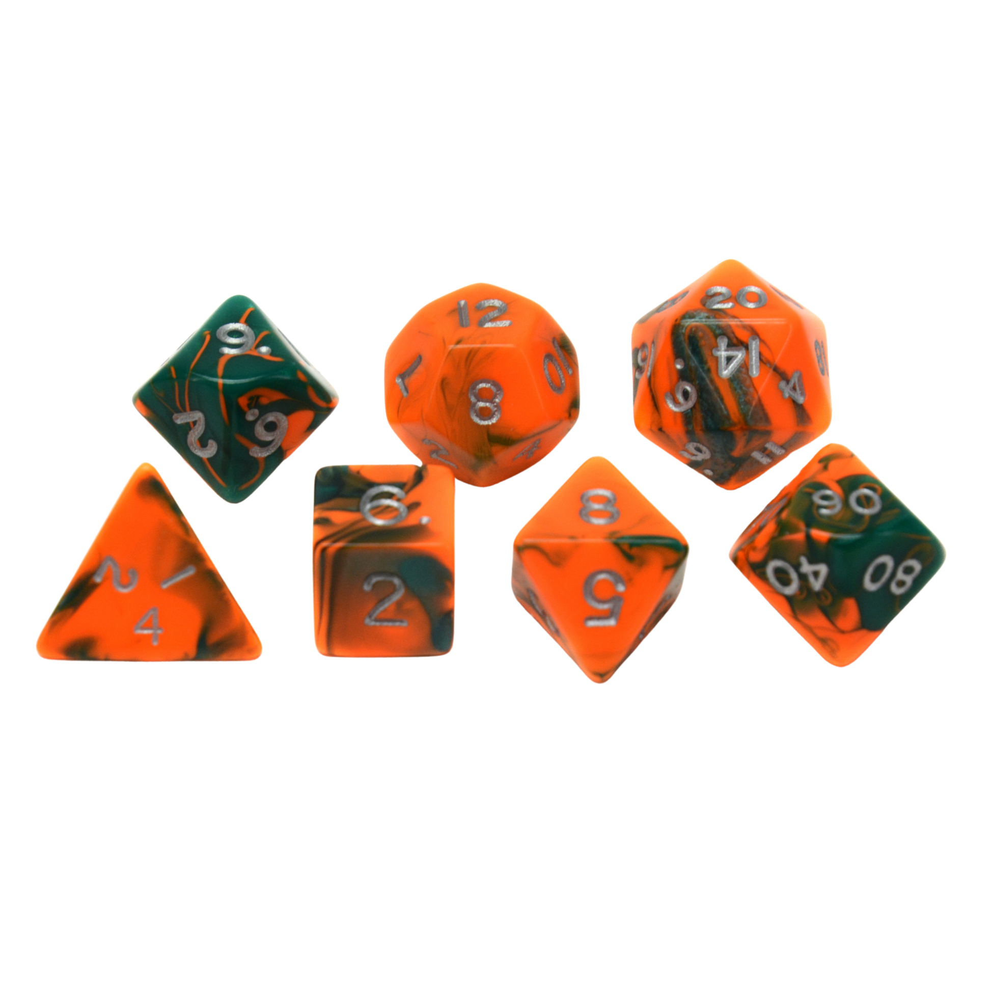 Dobbelstenen DnD Toxic Oranje Groen 7 stuks en andere rollenspellen