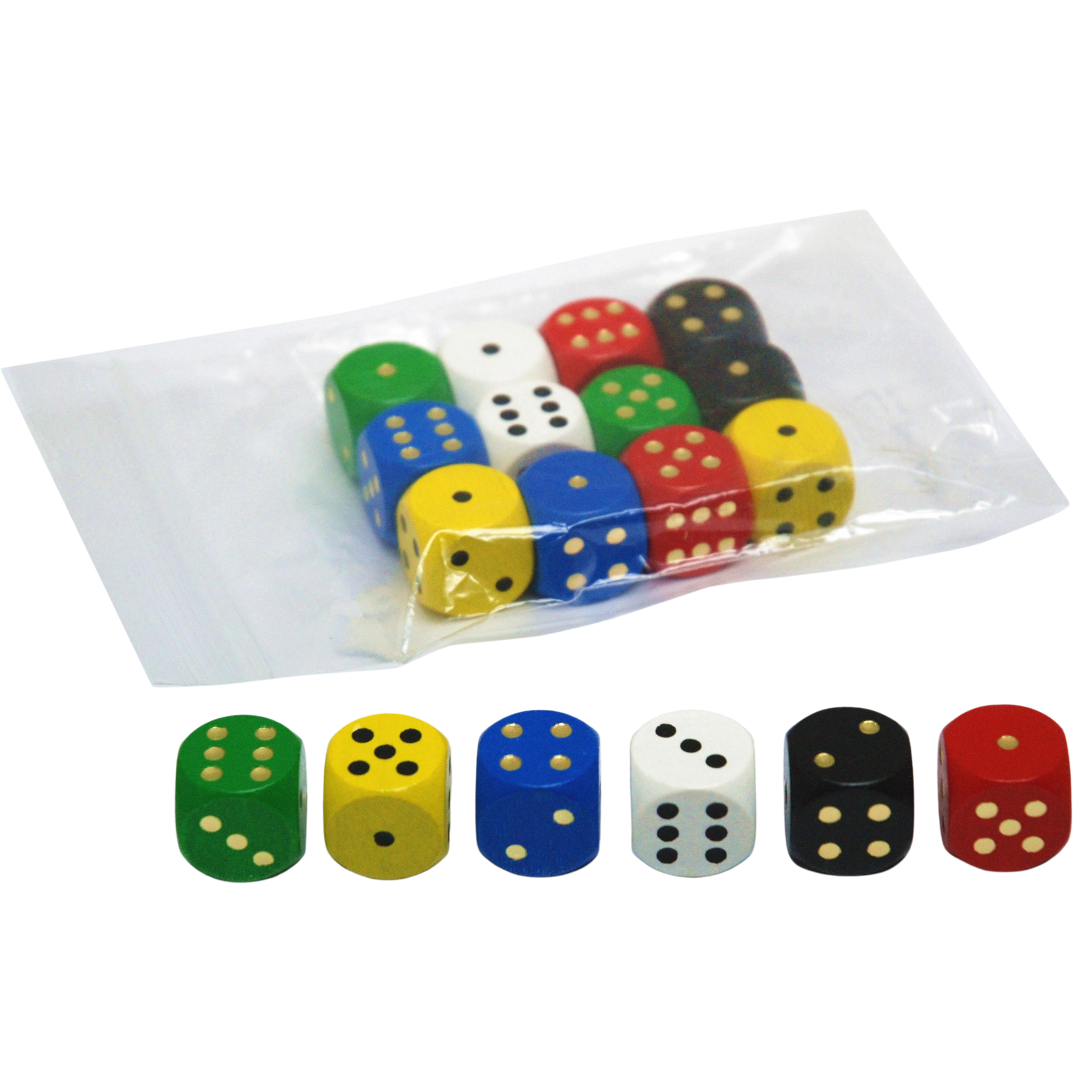 Dobbelstenen set hout 20 mm in 6 kleuren - 2 per kleur 1